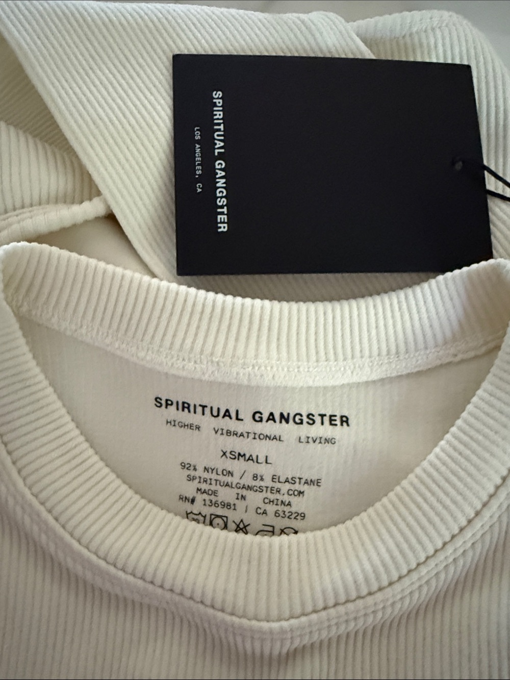 Spiritual Gangster Cream Ribbed Long-Sleeve Crop Top